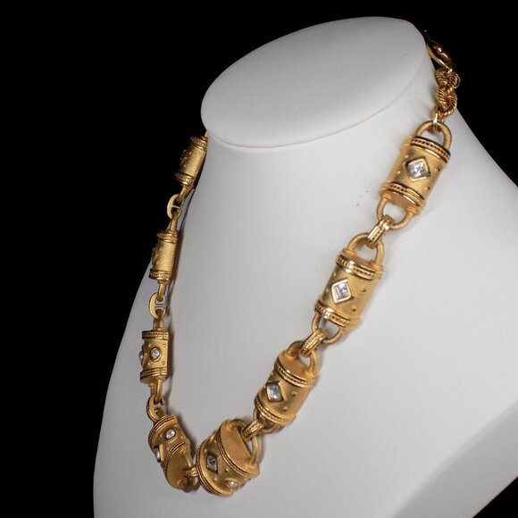 Vintage Moghul Style Matte Gold Tone Necklace Runway Etruscan Chunky Statement - Picture 5 of 12